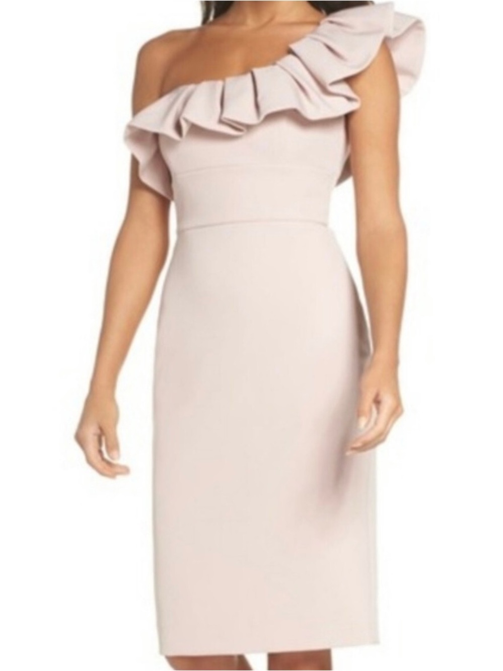Ever New One-Shoulder Ruffle Midi Dress in Blush Pink